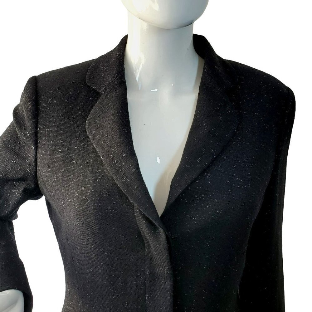 Ellen Tracy Black Wool Blazer 3 Button Jacket Shimmer Lightweight Womens Size 10